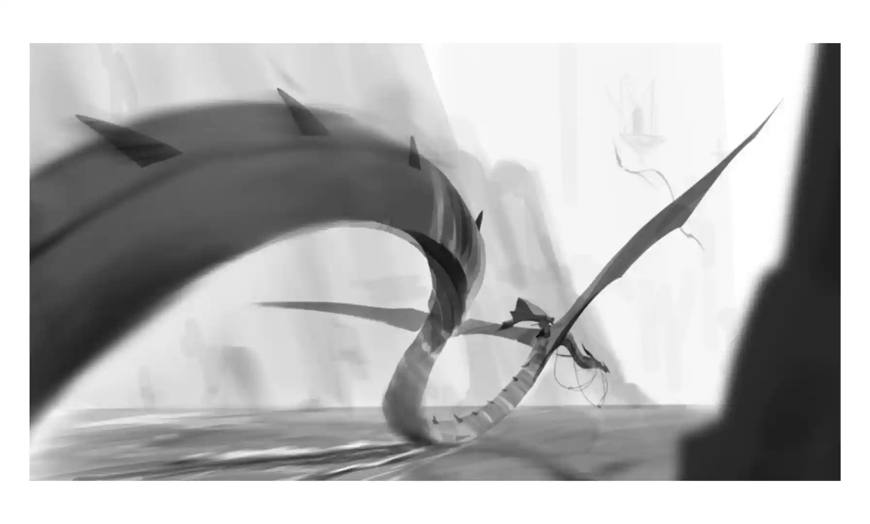 Digital 2d painting - dragon rider. By Antonio Stappaerts. In black and white
