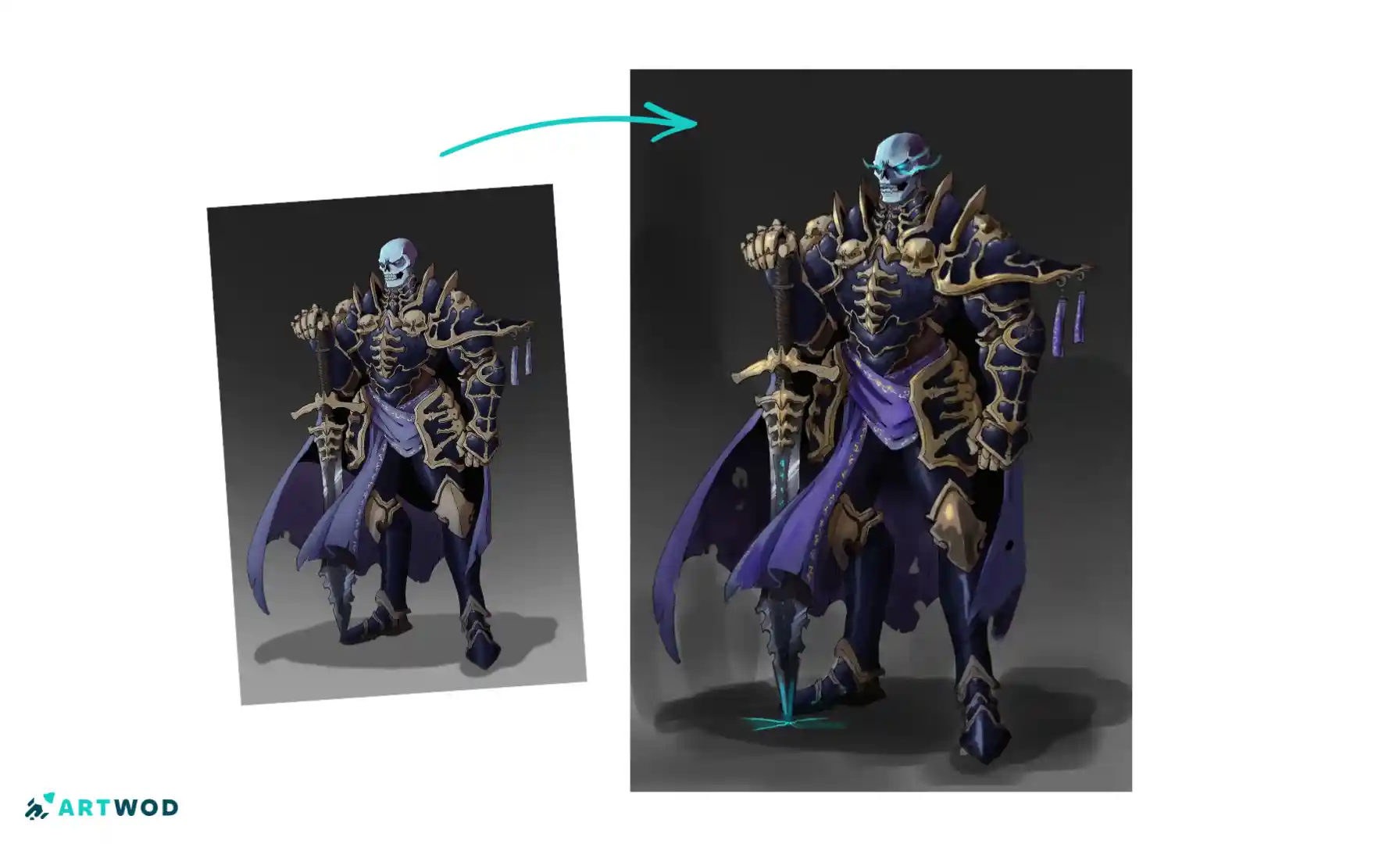 Skeleton Knight inspired by Darksiders with dark comic-book rendering, armor, and sword