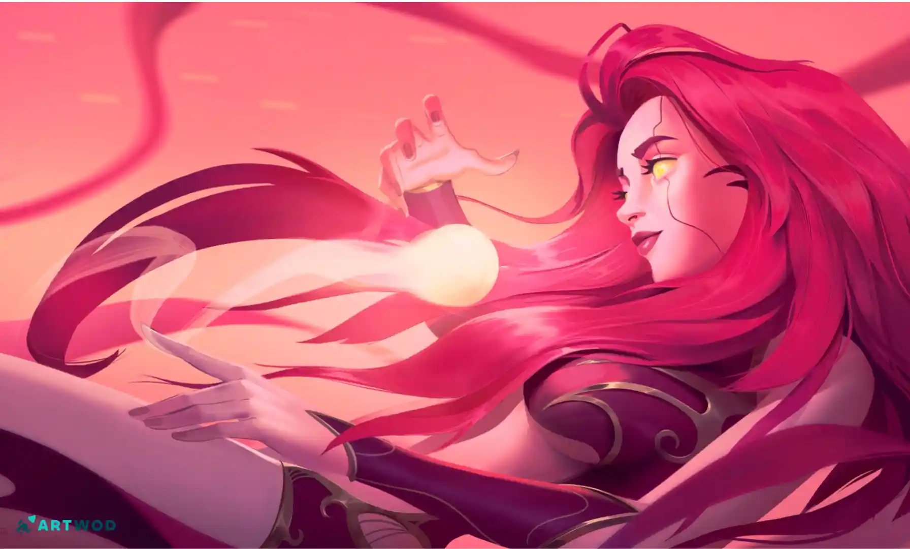 Red haired woman with glowing light bulb