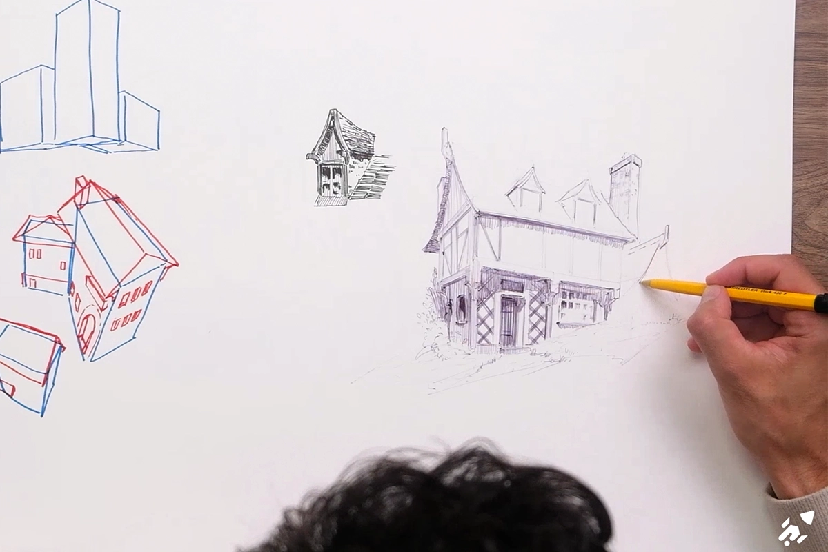 Me drawing a building for an Artwod workout