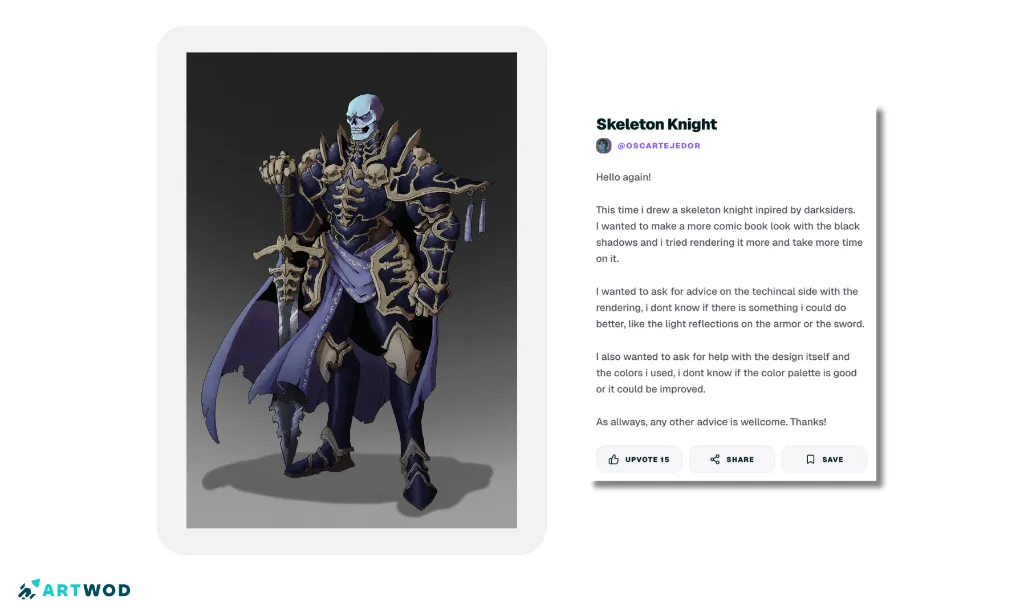 Skeleton Knight artwork inspired by Darksiders with black shadows, rendered armor, sword, and a dark color palette