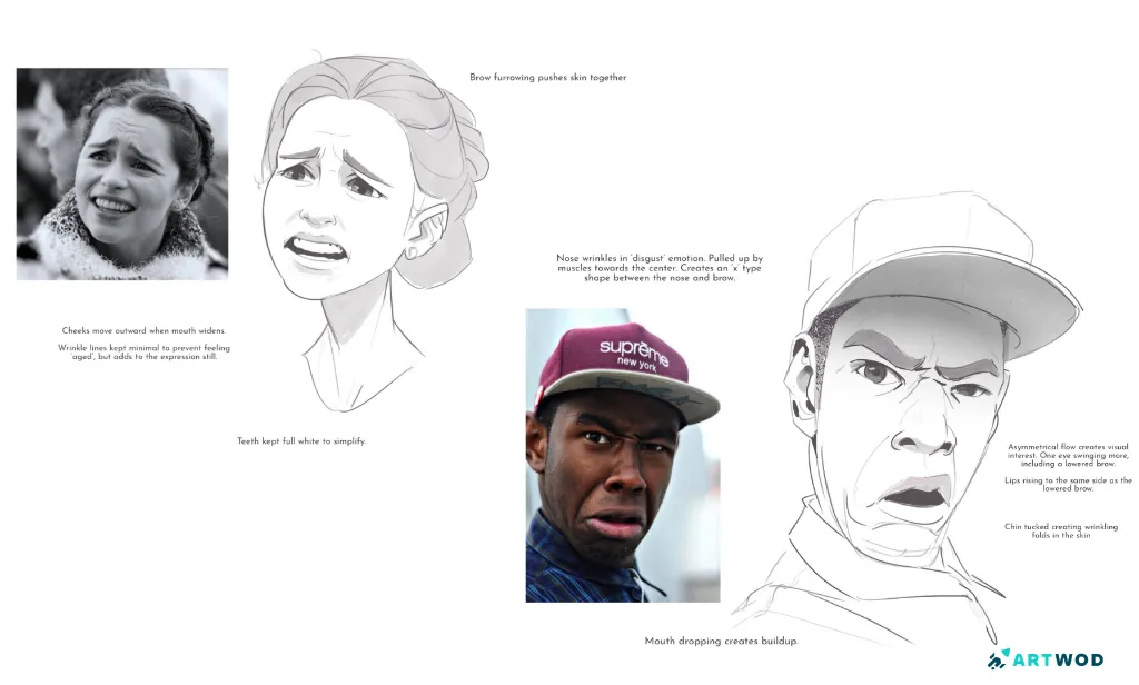 Studies of expressions, Emilia Clarke, 2d, digital drawings black pen