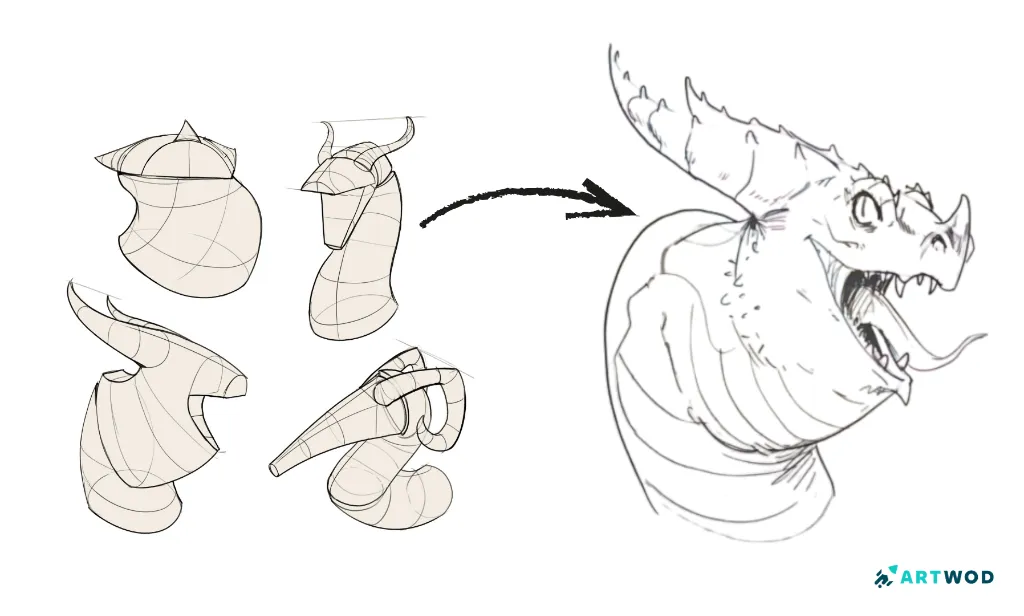 Step 3: How to draw dragons, step-by-step guide for beginners
