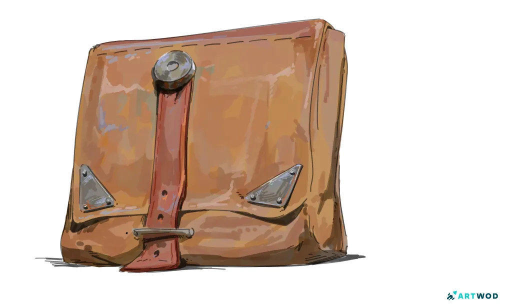 Leather bag drawing by Antonio Stappaerts. Digital 2d