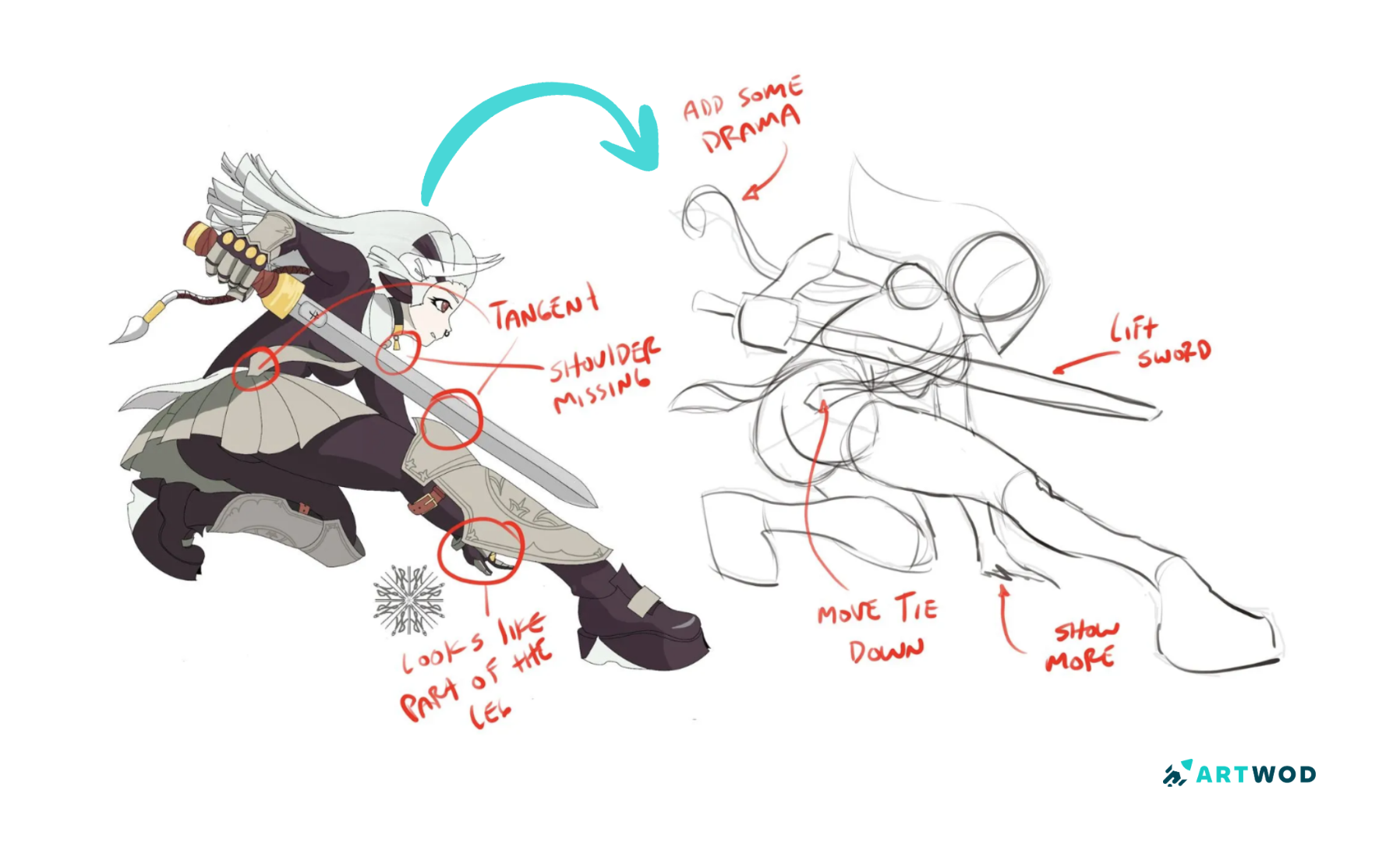 Dynamic anime action drawing of a white-haired character holding a large sword