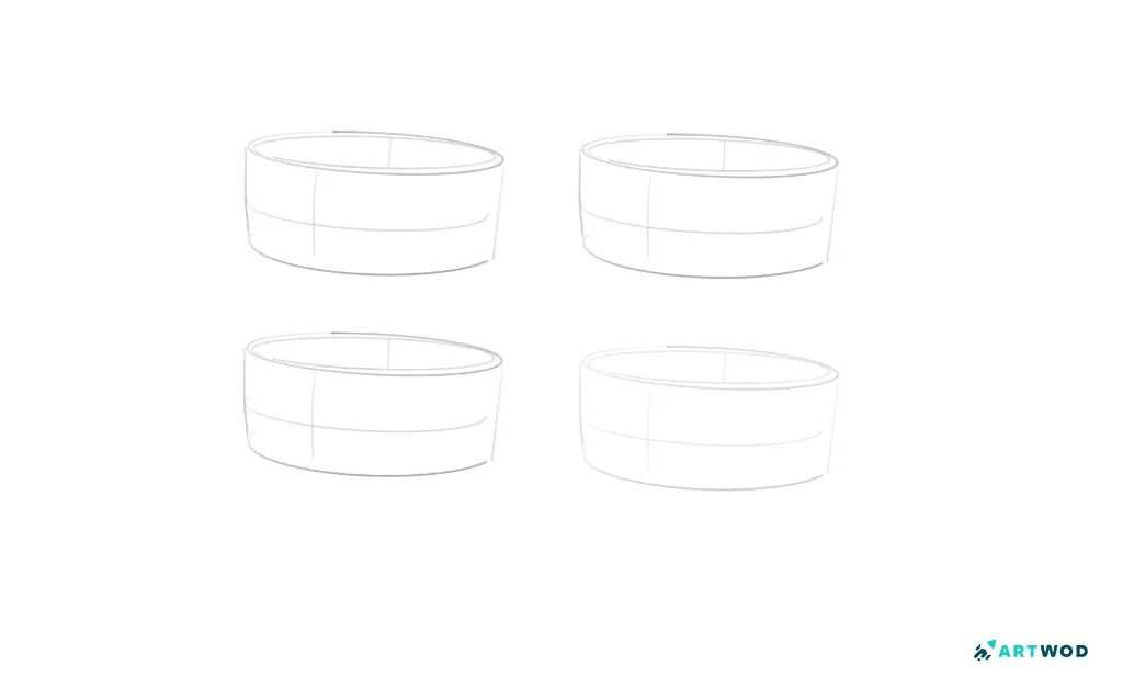 4 cut cylinders template,&nbsp; 2d, digital drawings black pen