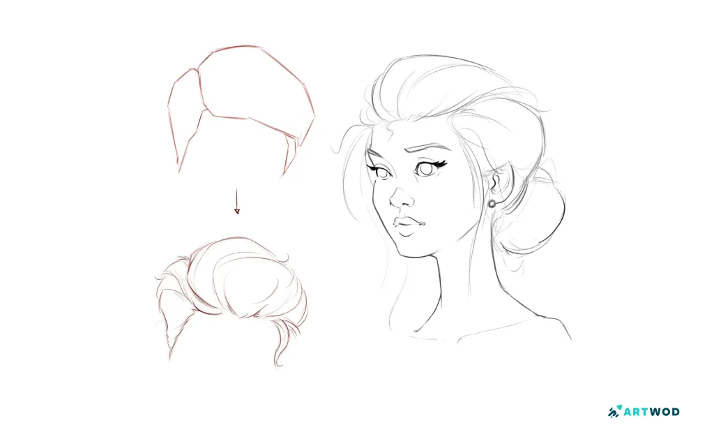 Croquis de cheveux par Antonio Stappaerts, art numérique 2D, tutoriel étape par étape