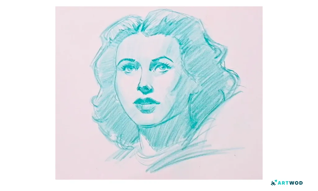Blue pencil portrait drawing by Antonio Stappaerts