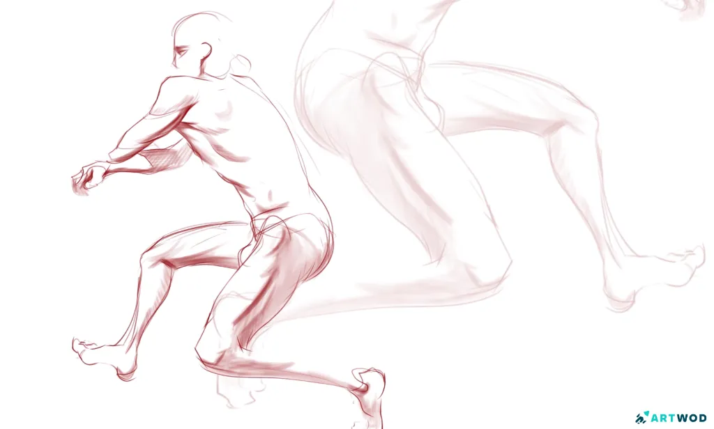 Gesture drawing 2d in red pen