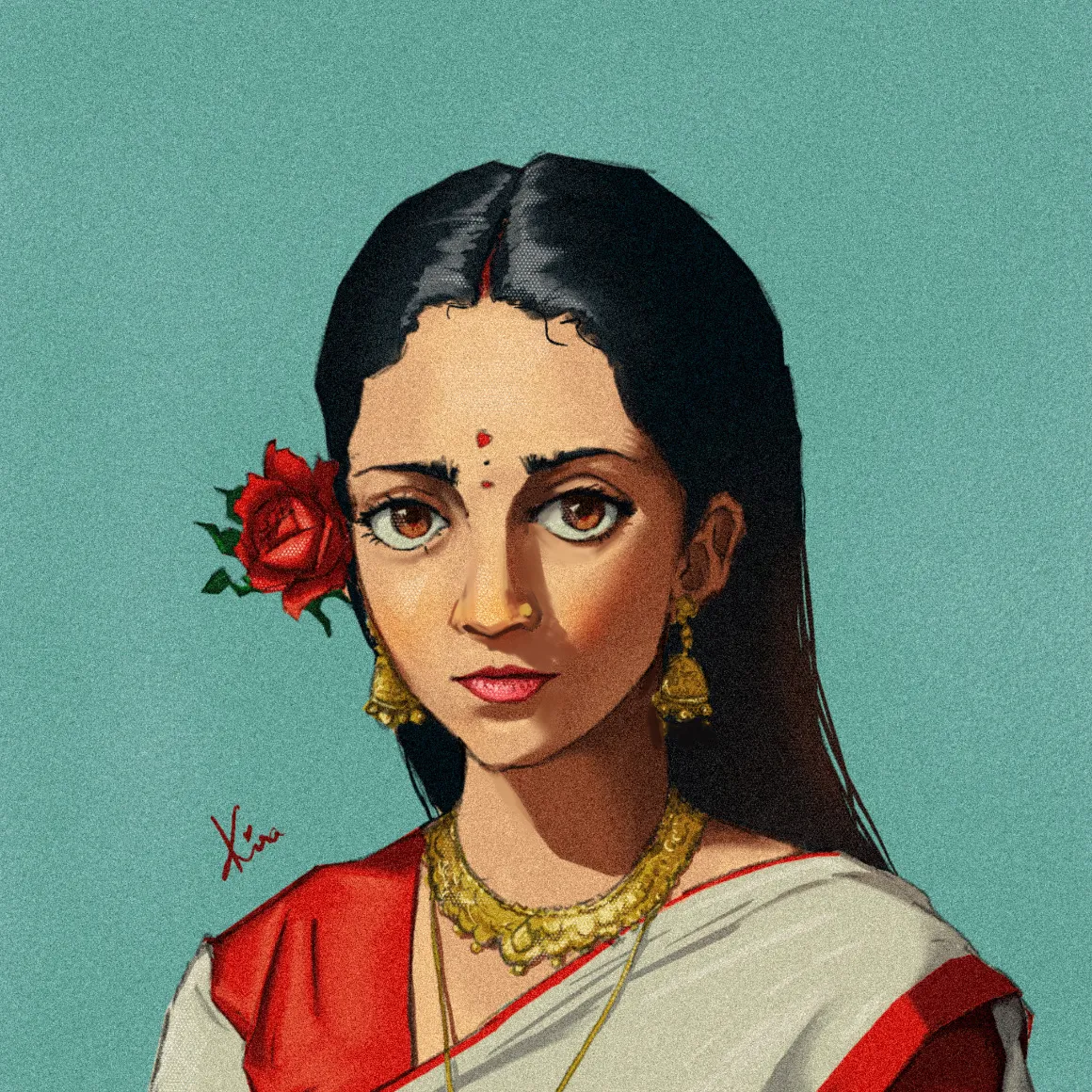 Portrait of a lady with a rose ?