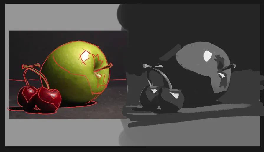 Apple & Cherries 3 Value study