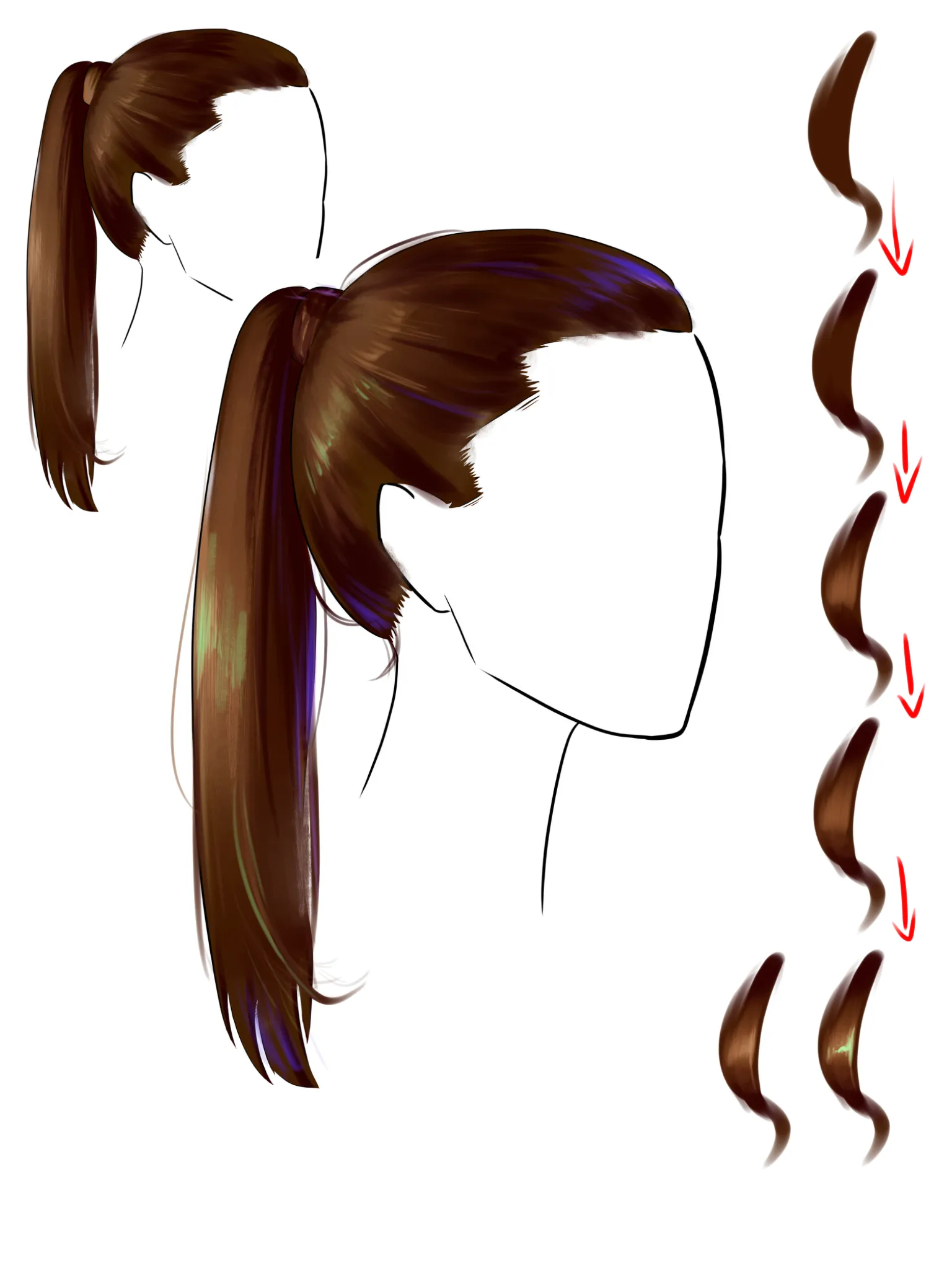 Trying to better at drawing long anime style ponytail hair