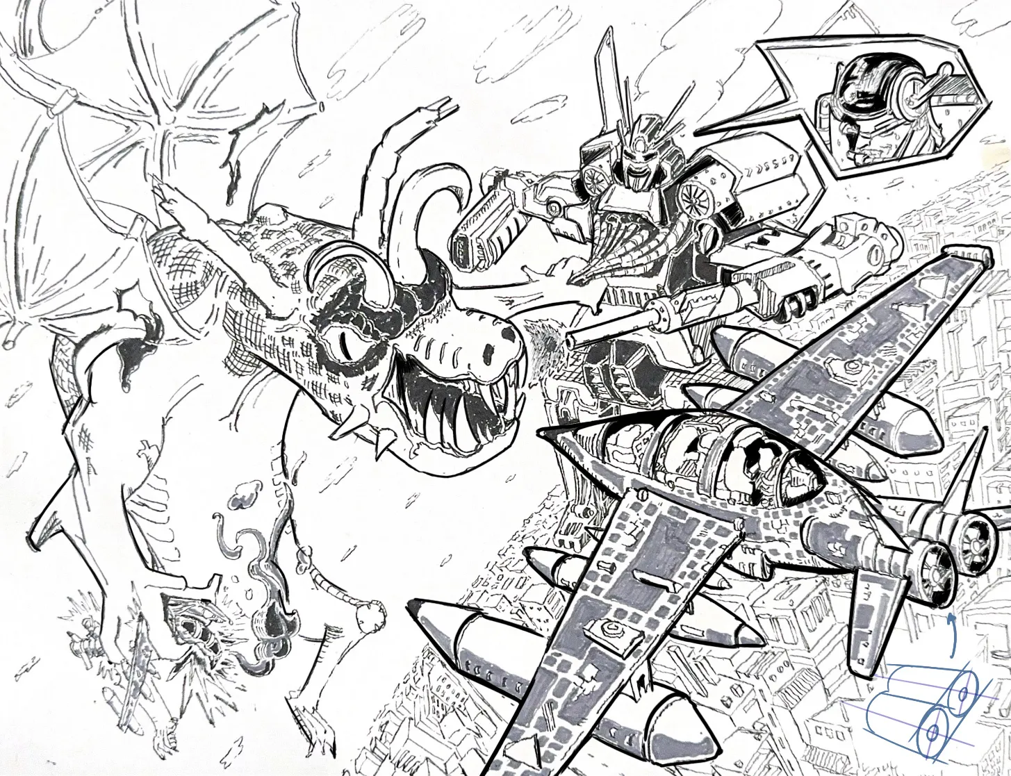 Aerial Fight (Pen and Ink)