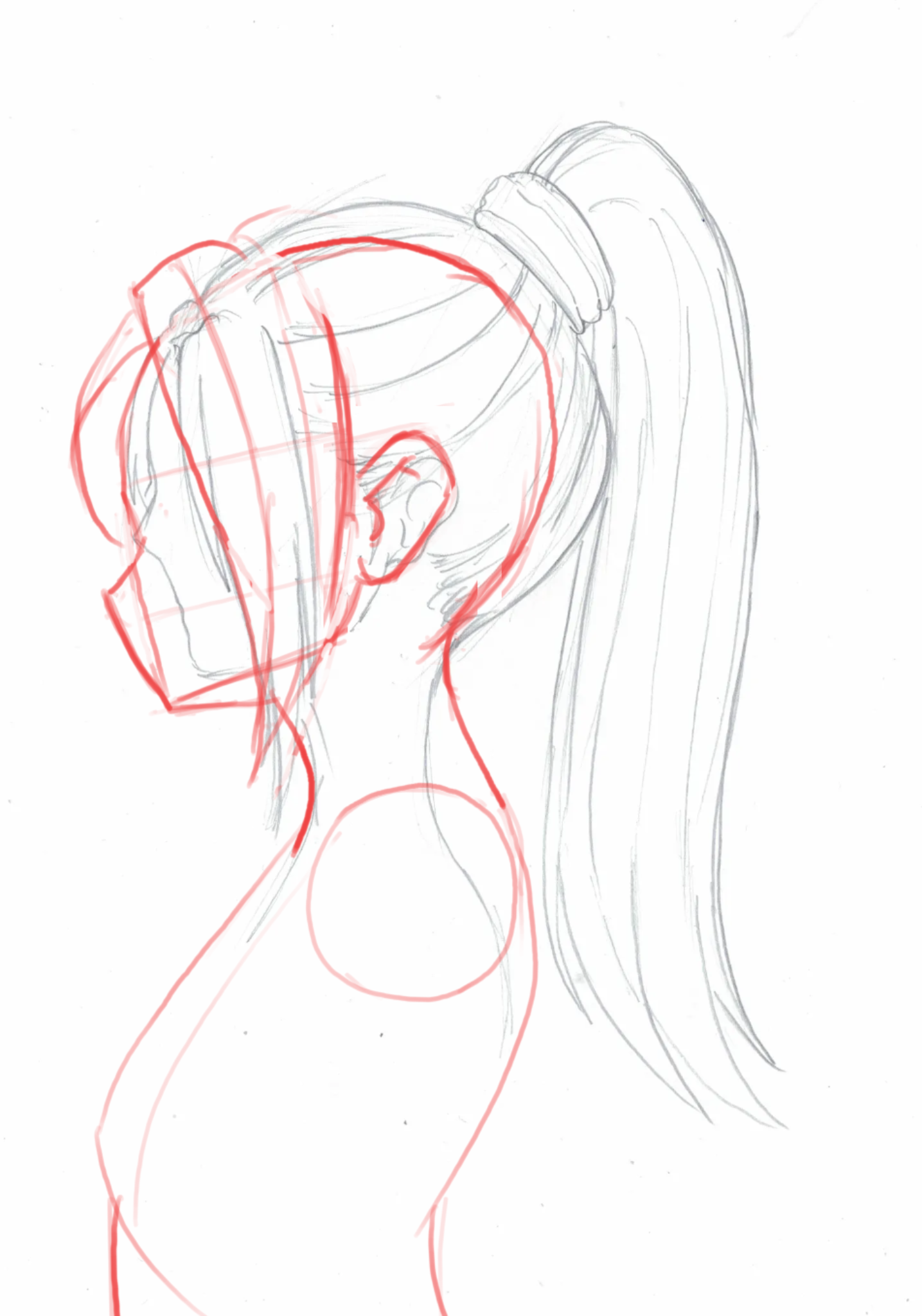 Ponytail drawing step by step still looks stuck on
