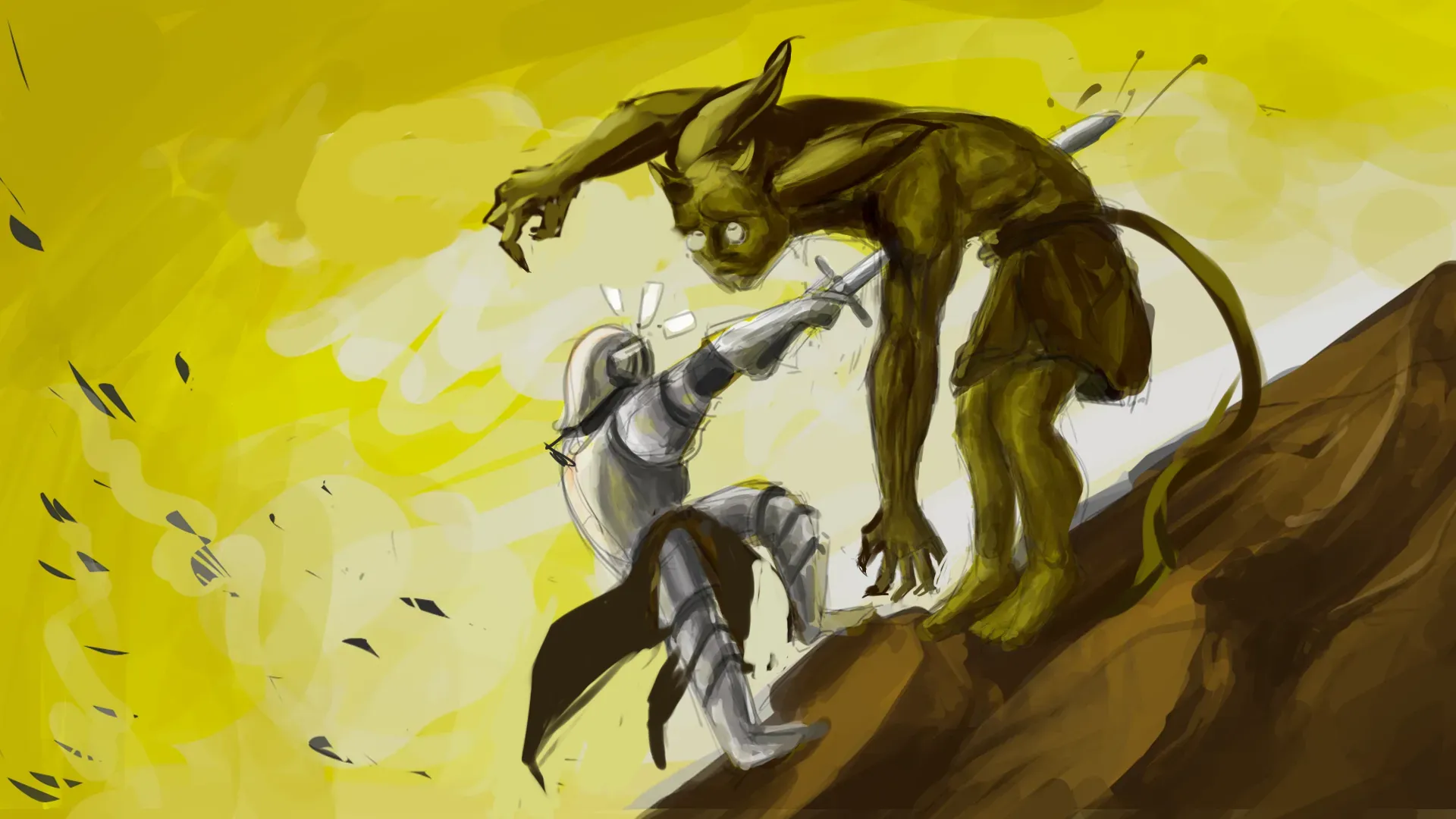 Knight slaying  a monster.