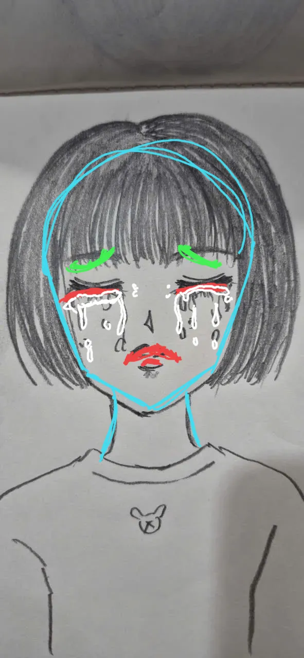 Learning how to draw step by step a crying face of an anime girl