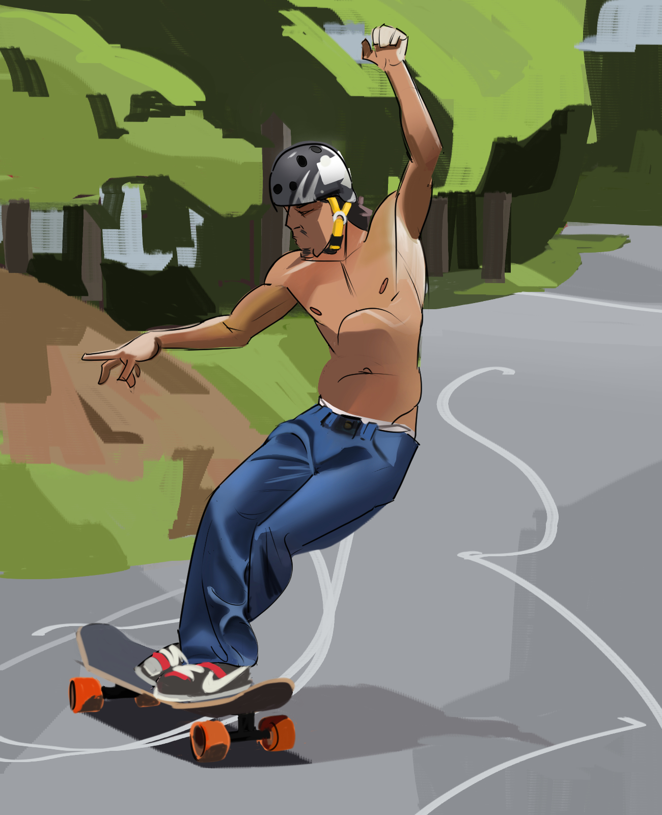 I did this Illustration recently and really struggled with painting the jeans and the background. I feel like the jeans don't look complete, and the background doesn't match the character somehow. Any advice would be appreciated!