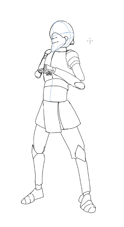 Hello, I'm trying to draw this knight, but his head is in a light angle and I can't figure out how to put his rounded head in perspective, it looks kind of off to me
