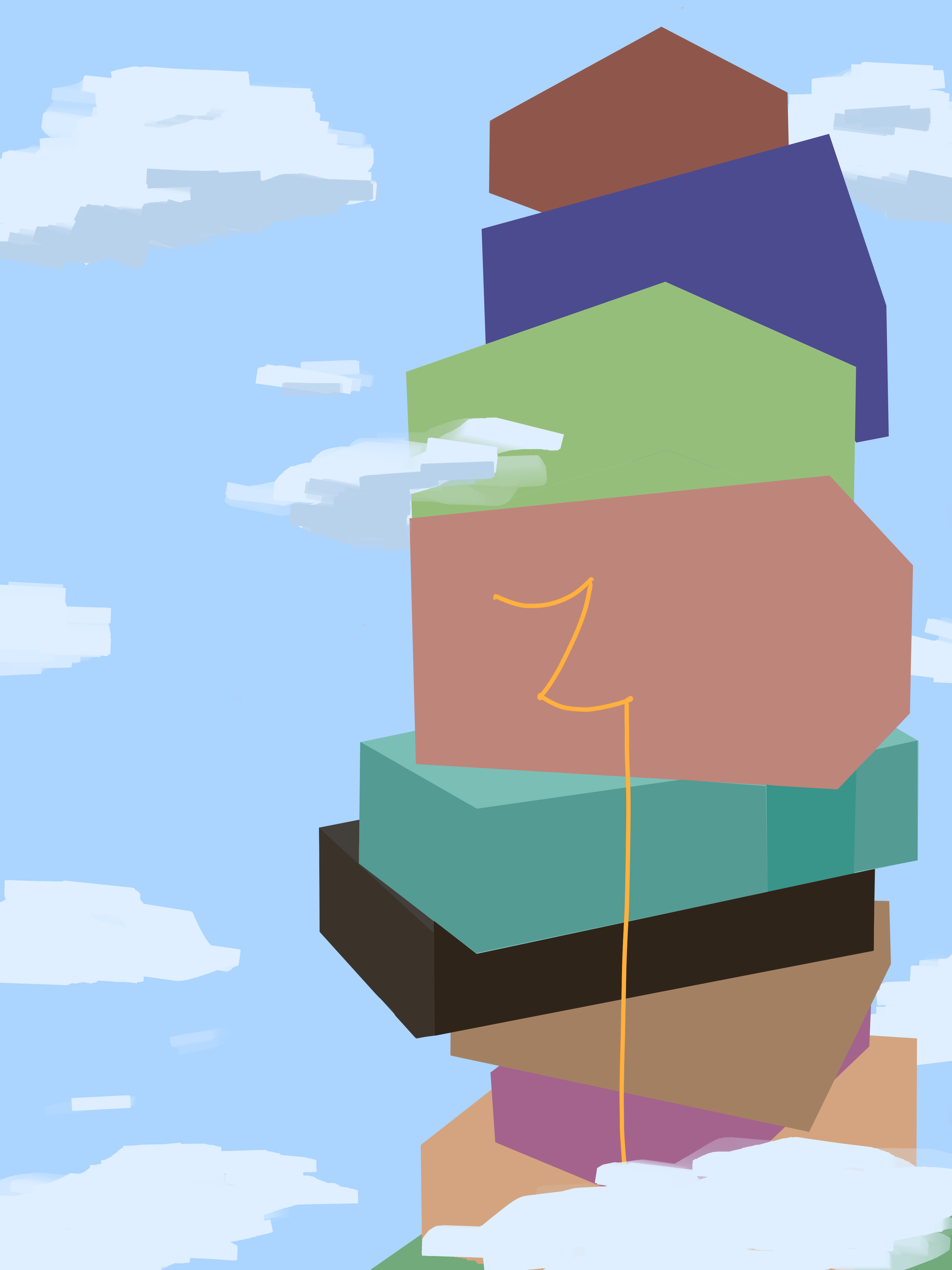 Thanks to earlier feedback I decided to simplify and work with geometric shapes and render shadows. I did give in halfway as I can't figure out how shadows form depending on light source. The way I decided is if the sun was directly above and the shadows shoot down. Ideally, I wanted a light source coming in from an angle (shoots from the right side, in front of the blocks)
Issues I am facing.
How can I tell what is in full light, half light (the sides of the cuboids), and dark? And how do I select the appropriate colour value.