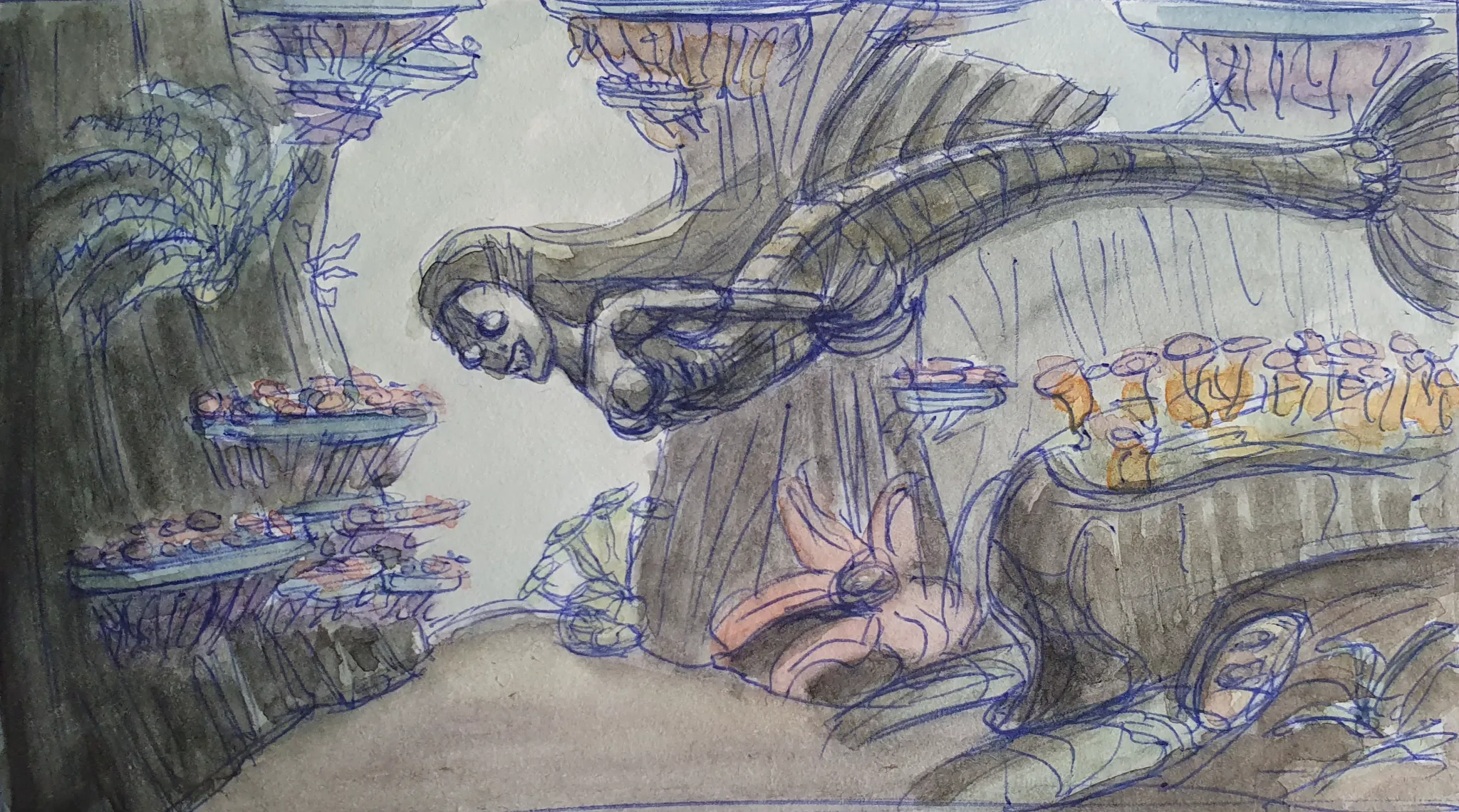Ballpoint and watercolor meermaid