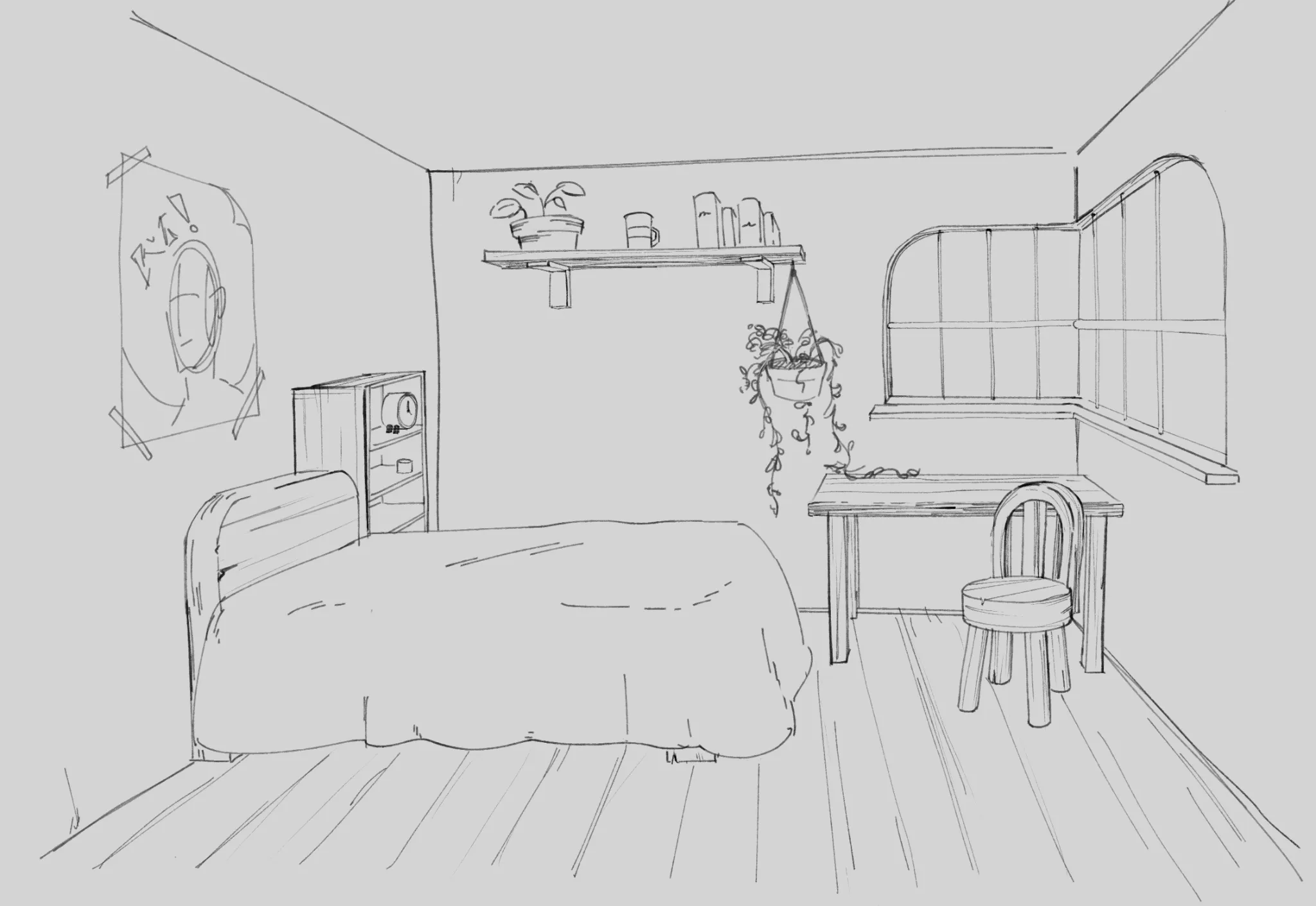 1PT perspective freehand practice