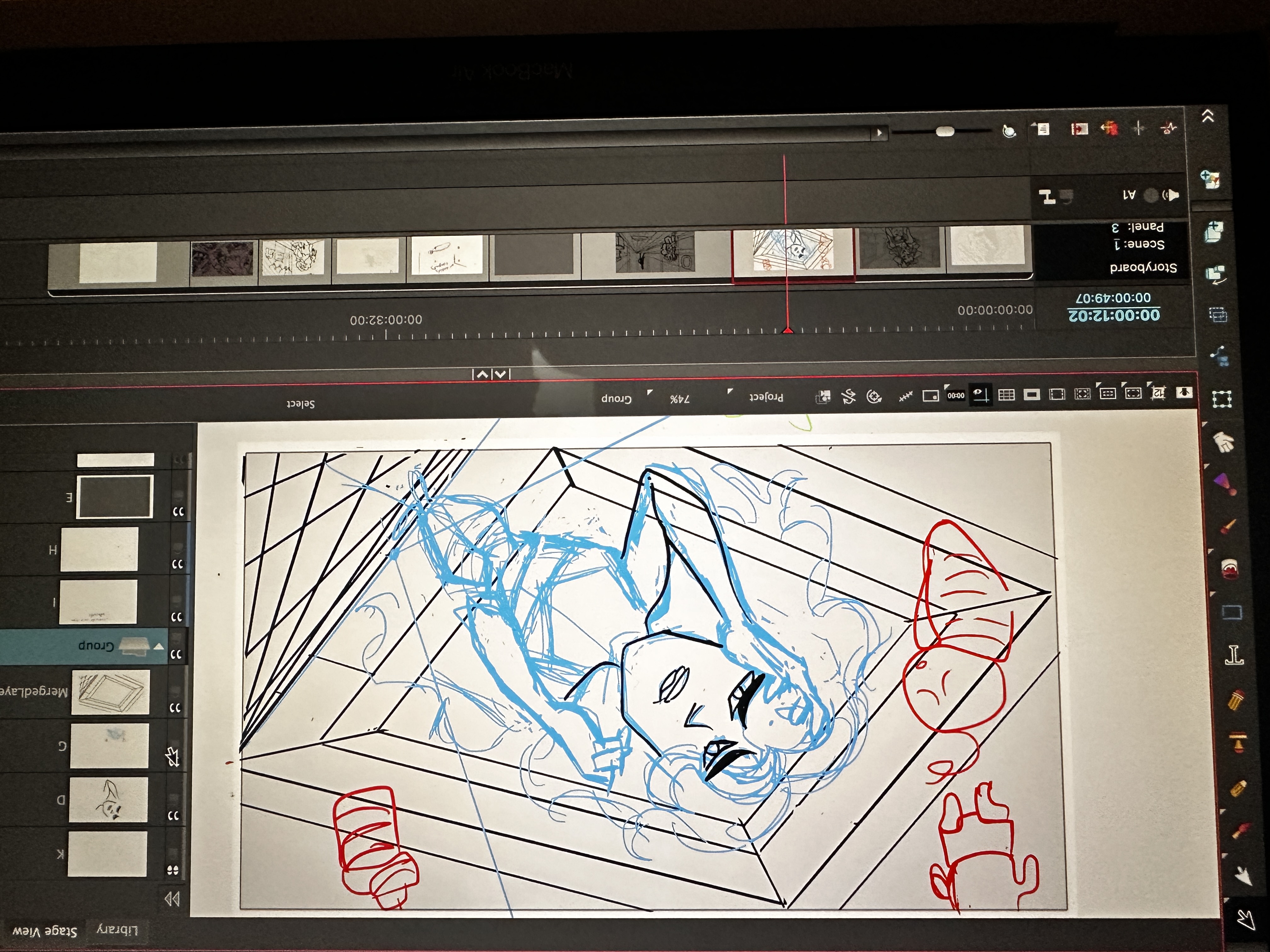 I have this perspective project due for s storyboard class and I just want to make sure my perspective is correct and check my character silhouette.