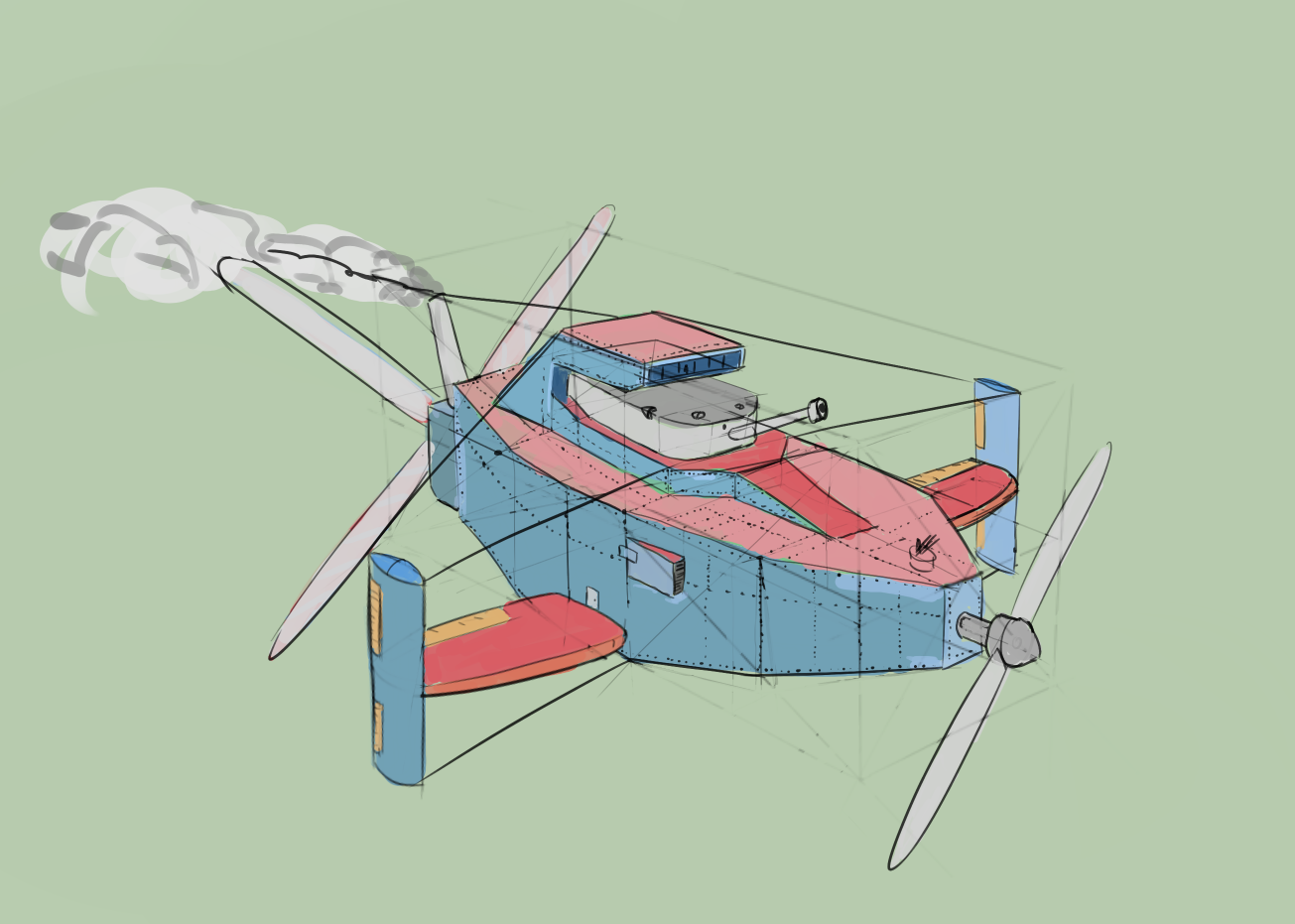 Im wondering how I could make this sketch/idea more interesting and how to make it better overall. I wanted to create a light battle cruiser kind of airship, focused on hitting targets from outside their range.