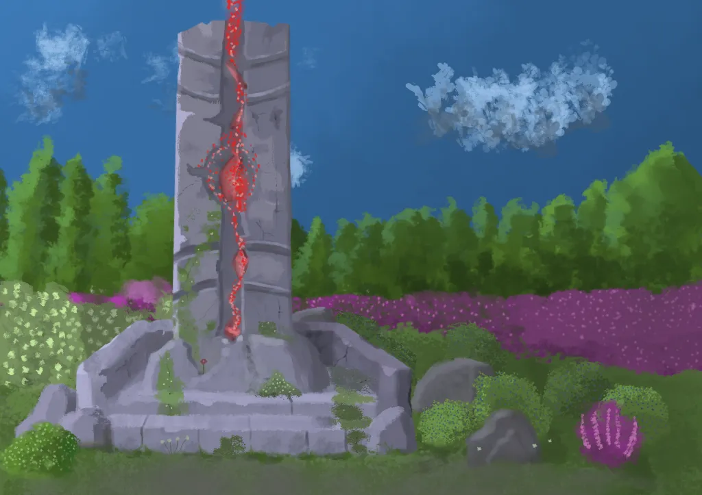 Obelisk in a heather field
